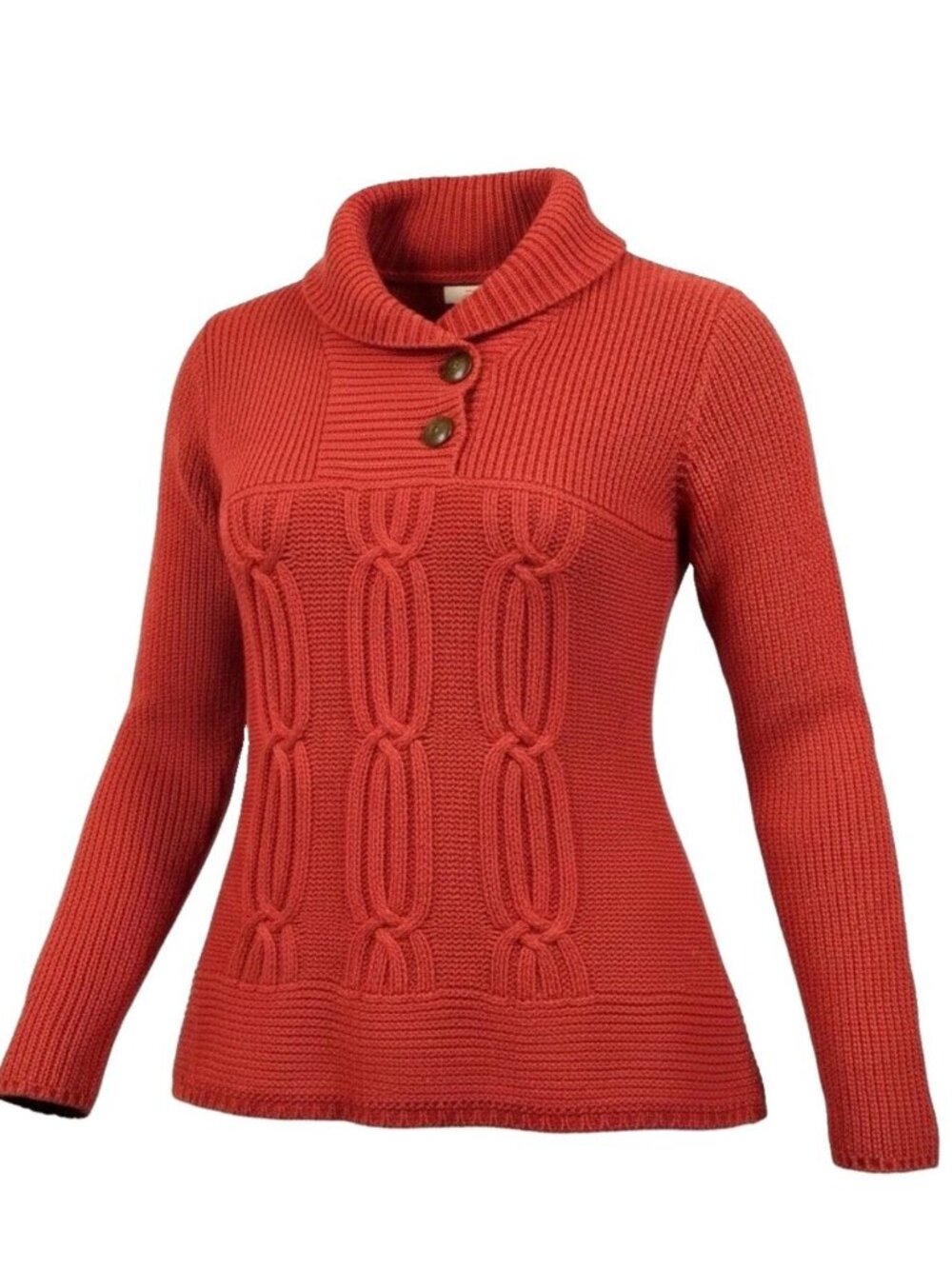 Bob Timberlake Women’s Cable Knit Sweater‎ M Rust Shawl Collar Button Orange Red